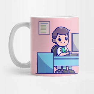 Cute Doctor Working On Computer Cartoon Mug